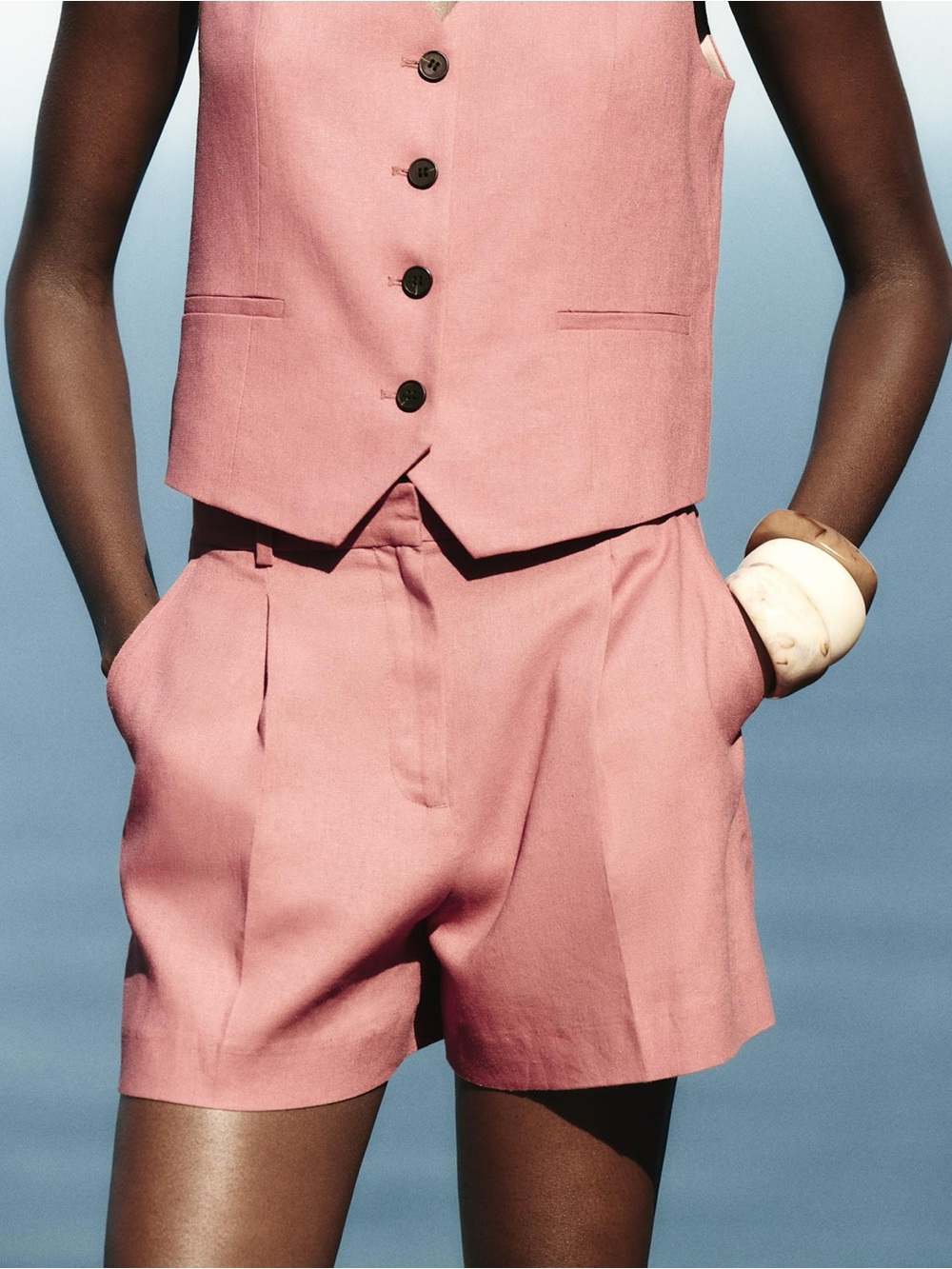 Zara Blush Pink Tailored High-Waist Shorts& Vest